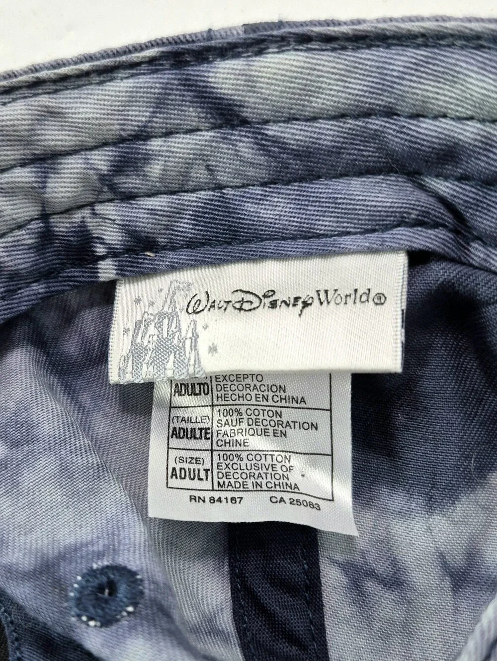 NWOT Disney Mickey Mouse Gray Blue White Tie Dye Brim Adjustable Hat